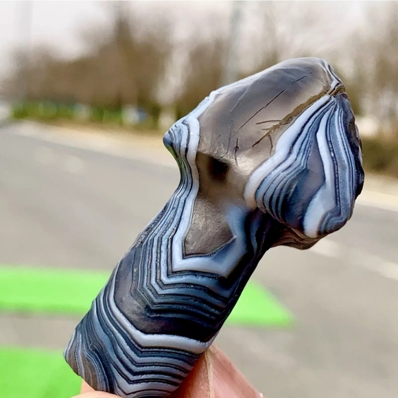 40G RARE Natural Blue Gobi Agate Eye Gemstone Hand Carved Mushroom Madagascar - Picture 4 of 13